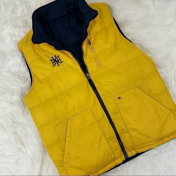 Vintage Tommy Hilfiger Reversible Puffer Vest, Blue/Yellow, Size LG​ - Picture 3 of 6